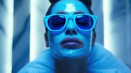 Stylish portrait of charming woman in luxury spa with gel face mask, professional photo