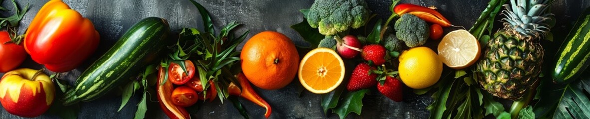 Exotic fruits and vegetables composition highlighting texture and shapes
