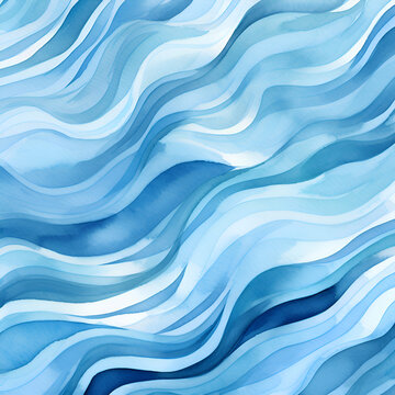 Abstract watercolor background. Blue and white waves. Vector illustration.
