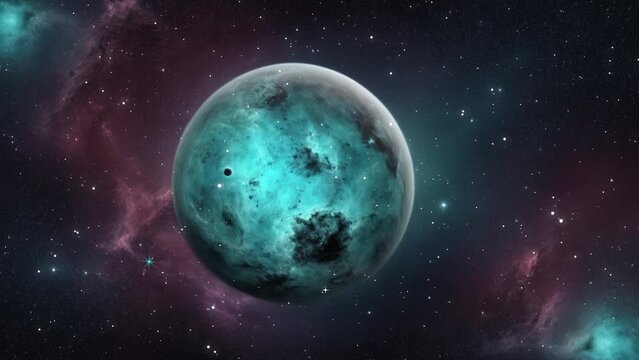 Cyan colour cosmos with nebula, stars, and planet