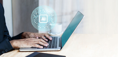 Businessman Using Global Internet Technology Connect Chatgpt Chat With AI Artificial Intelligence...