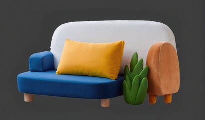 sofa and pillows on black 3d Ai Generative 