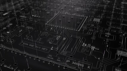 Building silhouette in darkness resembling a computer circuit board