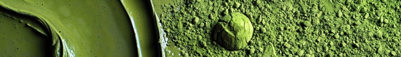 Green tea matcha powder whirl close up vibrant against ceramic background - obrazy, fototapety, plakaty