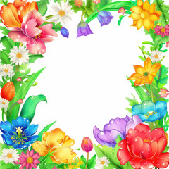 Vector watercolor banner with beautiful flowers framed for mother's day. Feliz dia de la madre