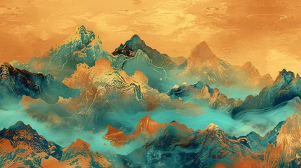  Chinese classical mural picture of thousands of rivers and mountains cloisonné background illustration  © 天下 独孤