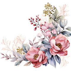 watercolor floral arrangement  elegant 
featuring types of flowers and leaves for card, invitation decoration,wedding