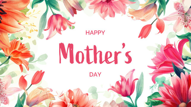 Vector watercolor banner with beautiful flowers framed for mother's day. Feliz dia de la madre