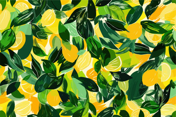 Seamless pattern with leaves. Vector illustration in retro style.