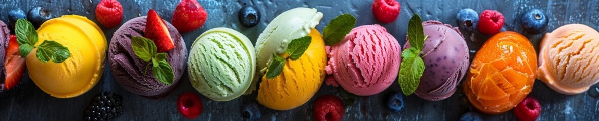 Ice cream and sorbet with natural fruit sweet treats cool refreshment - obrazy, fototapety, plakaty