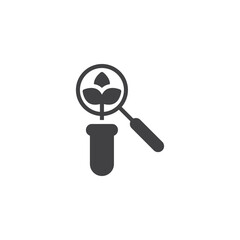 Test tube with plant and magnifying glass vector icon