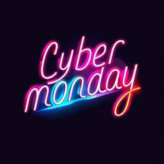 "Cyber ​​Monday" inscription. Bright neon sticker on a black background