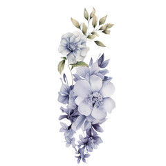 watercolor floral arrangement  elegant 
featuring types of flowers and leaves for card, invitation decoration,wedding