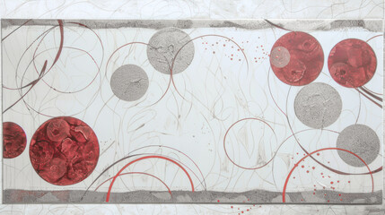 Abstract watercolor background with red and gray circles
