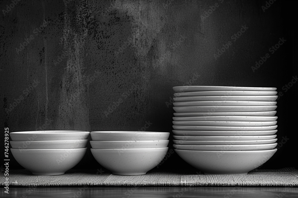 Aufkleber A set of modern, burdock-themed tableware with sleek lines and a monochromatic color scheme,