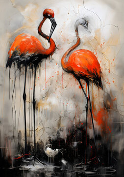 flamingo Abstract  painting