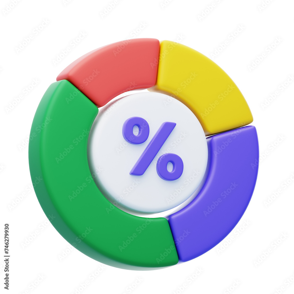 Aufkleber 3d pie chart visualizing data with precision and clarity. 3d illustration, 3d element, 3d rendering.