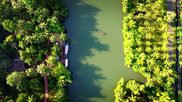 Aerial shot of backwaters in Varkala
