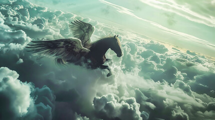 The mythical Pegasus among clouds