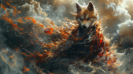 shiba dog fairy spirit action wearing a cloak