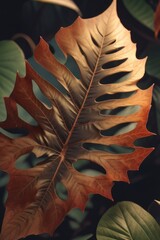 a leaf with copper color on it