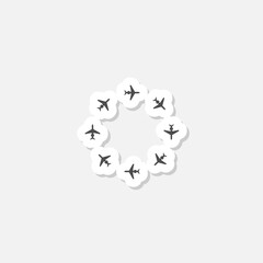 Plane circle icon sticker isolated on gray background