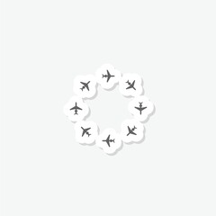 Plane circle icon sticker isolated on gray background