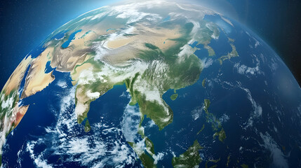 Planet earth globe view from space showing realistic earth surface and world map as in outer space point of view  - obrazy, fototapety, plakaty