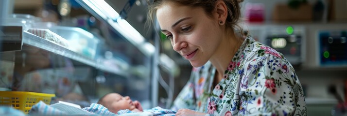 a neonatal nurse caring for newborns in a hospital nursery, capturing the beginning of life care - obrazy, fototapety, plakaty