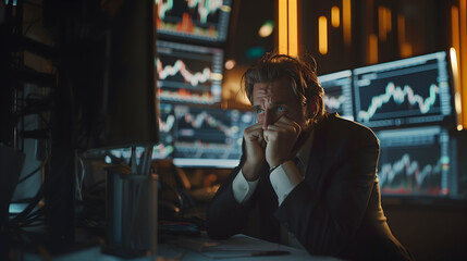 Trading bussinesman stressed because the crash on stock market - obrazy, fototapety, plakaty