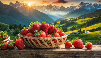 strawberry fruits in wooden box, Lots of baskets with fresh ripe strawberries for sale at farmers market closeup, Ai Generate - Powered by Adobe