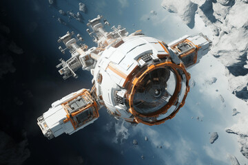 Spacecraft flying near the meteorite.