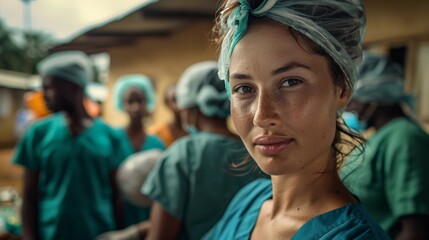 Fototapeta premium a volunteer medical team providing care in an underprivileged area, highlighting dedication and compassion