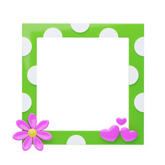 3D Polaroid With Dots Pattern Flower & Hearts Model. 3d illustration, 3d element, 3d rendering. 3d visualization isolated on a transparent background