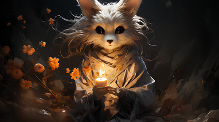 fox fairy spirit action wearing a robe