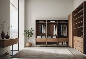 A nesting design with a smaller wooden wardrobe inside a larger one, both with closed doors