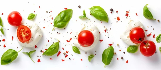 Poster Fresh mozzarella caprese salad with ripe tomatoes, basil leaves and balsamic glaze © AkuAku
