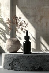 black cosmetic dropper bottle mockup - minimalist design concept for product placement