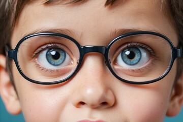 Cropped child blue eyes with spectacles