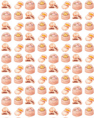 dimsum pattern background watercolor style, traditional asian food design