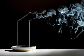 Burning incense sticks. Meditation and aromatherapy.