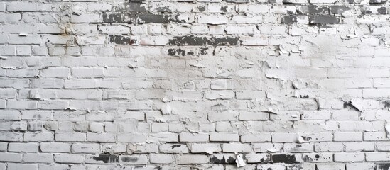 This photo showcases a white brick wall with peeling paint, featuring a grunge aesthetic and a diagnostic stencil print.