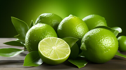 fresh limes on a green background