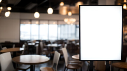mockup white billboard copy space mock up in front of blur restaurant ai generated