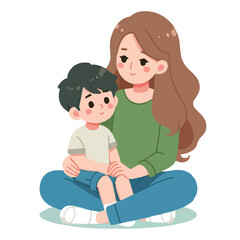Cartoon vector illustration of a mother holding her son, for international mother language day.