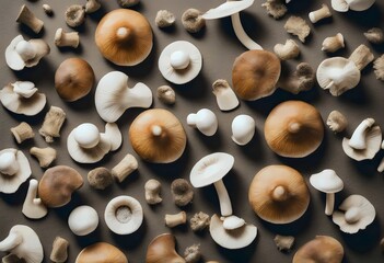 Assortment of Mushrooms on a Dark Surface - obrazy, fototapety, plakaty