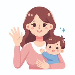 Cartoon vector illustration of a mother holding her son, for international mother language day.