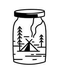 glass jar with a camping landscape