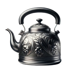 Gas kettle with patterns. Isolated vintage kettle