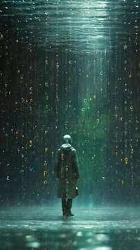 person in the fantasy rain, seamless Animation video background